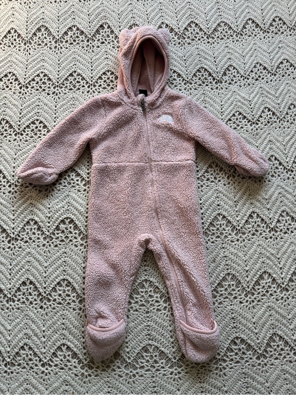 The North Face Infant Pink Sherpa Fleece One-Piece Snow Suit Bear 12-18 month